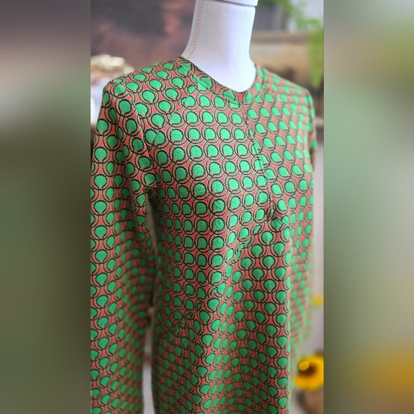 Maeve Anthropologie Mini Shift Dress Green/Orange Mod Jacquard Cutout Back Small - Picture 4 of 9